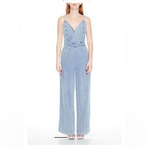 Denim Surplice Wide-Leg Jumpsuit